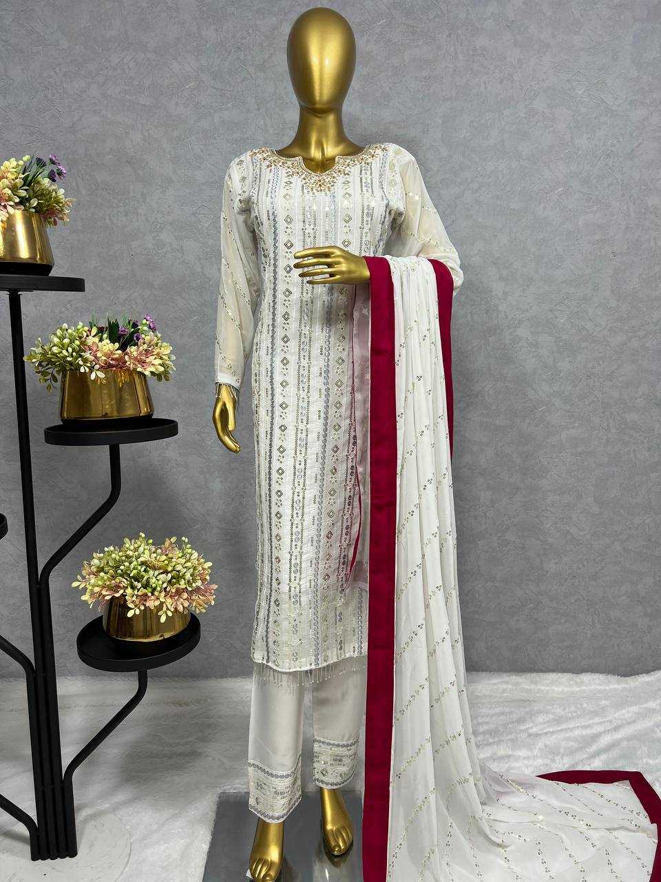 YNF FAUX GEORGETTE KESH227 1008 SUITS & DRESSES WHOLESALE EMBROIDERY GEORGETTE LONG KURTIS WHITE SALWAR SUITS MANUFACTURER