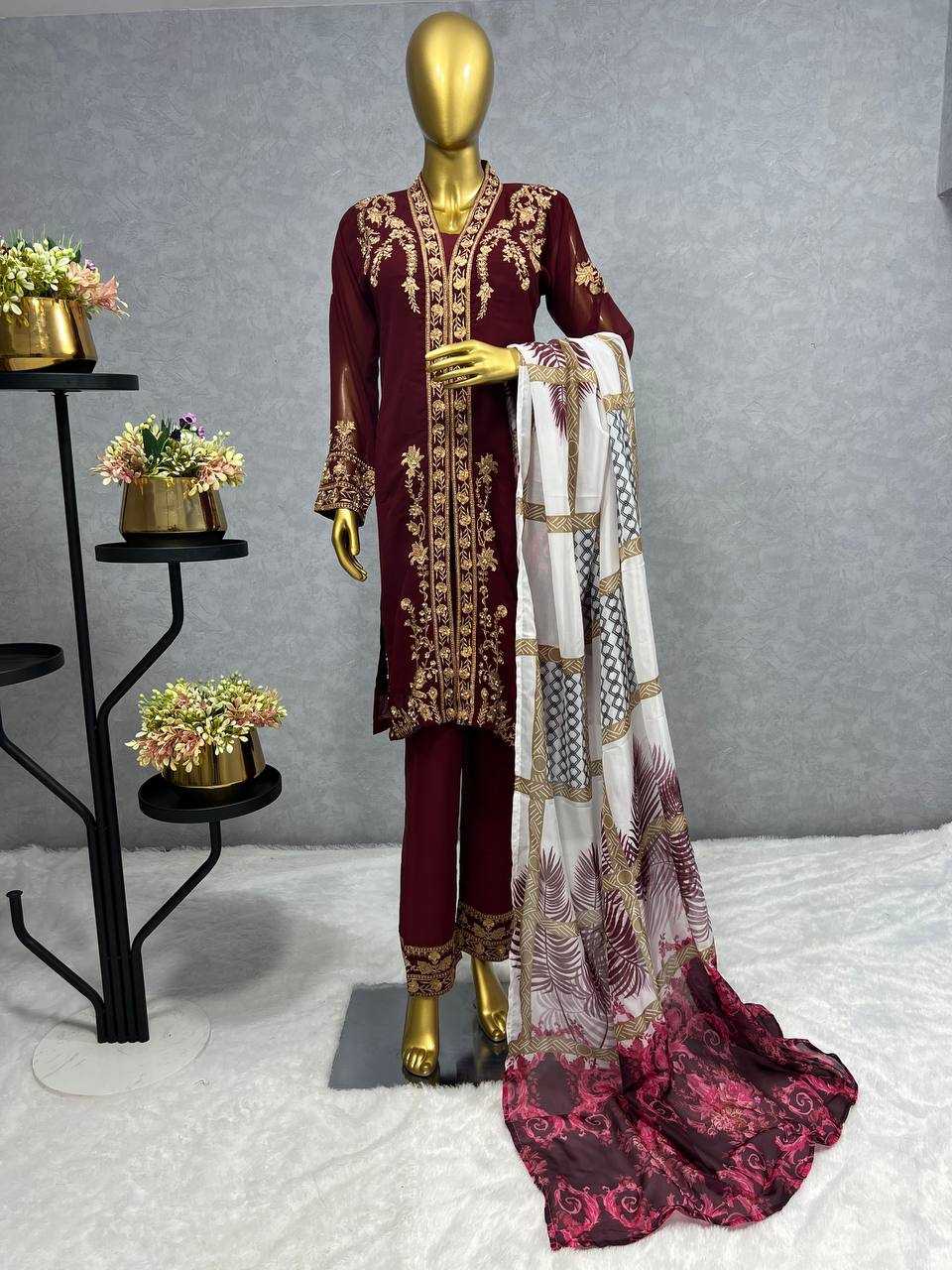 YNF FAUX GEORGETTE KESH227 1013 SUITS & DRESSES WHOLESALE LADIES EMBROIDERY GEORGETTE PARTY WEAR WEDDING MAROON SALWAR SUITS MANUFACTURER