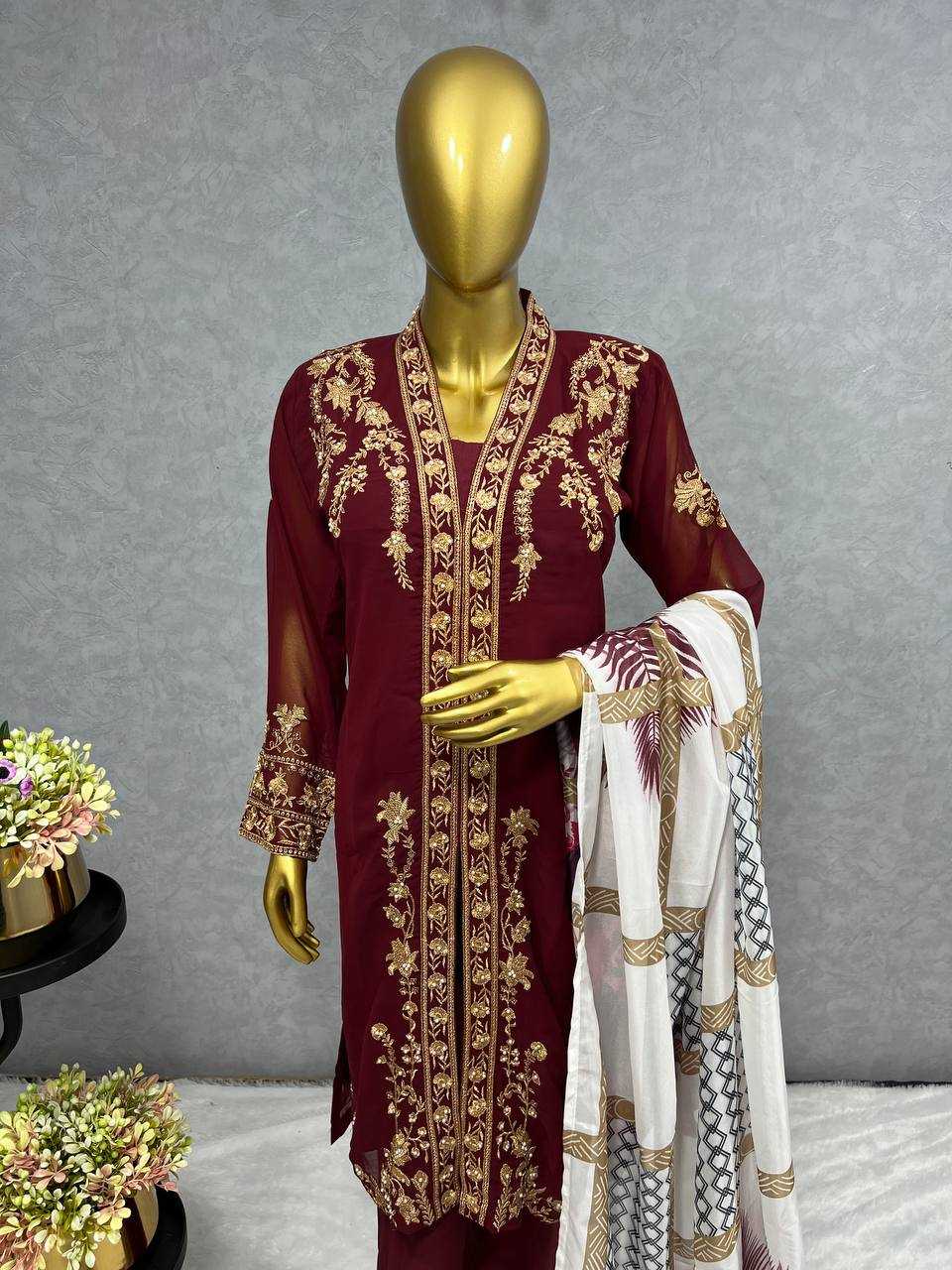 YNF FAUX GEORGETTE KESH227 1013 SUITS & DRESSES WHOLESALE LADIES EMBROIDERY GEORGETTE PARTY WEAR WEDDING MAROON SALWAR SUITS MANUFACTURER