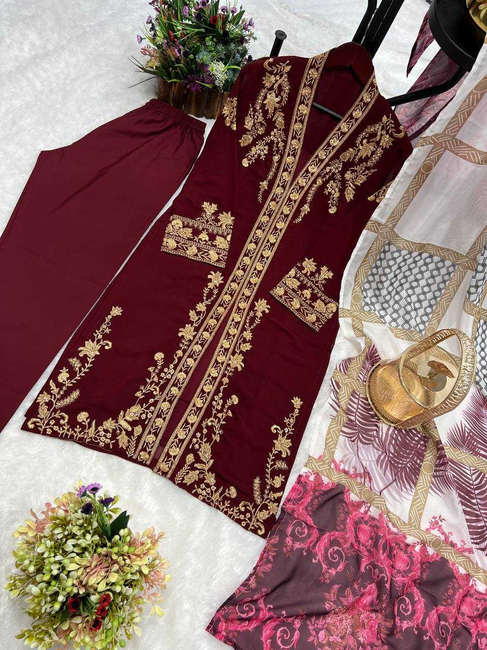 YNF FAUX GEORGETTE KESH227 1013 SUITS & DRESSES WHOLESALE LADIES EMBROIDERY GEORGETTE PARTY WEAR WEDDING MAROON SALWAR SUITS MANUFACTURER