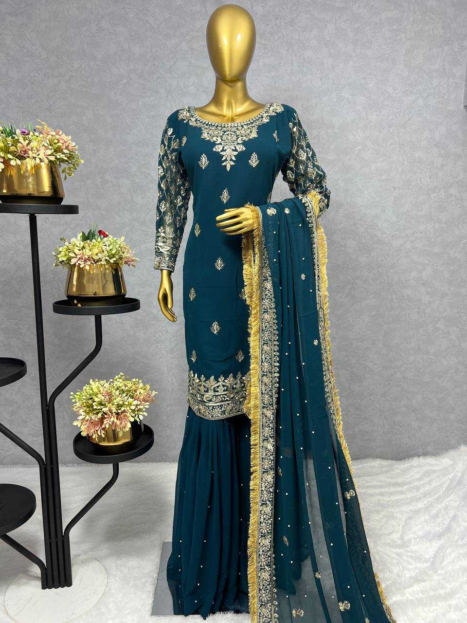 YNF FAUX GEORGETTE KESH227 1014 SUITS & DRESSES WHOLESALE SHARARA SALWAR EMBROIDERY GEORGETTE PARTY WEAR WEDDING SUITS MANUFACTURER