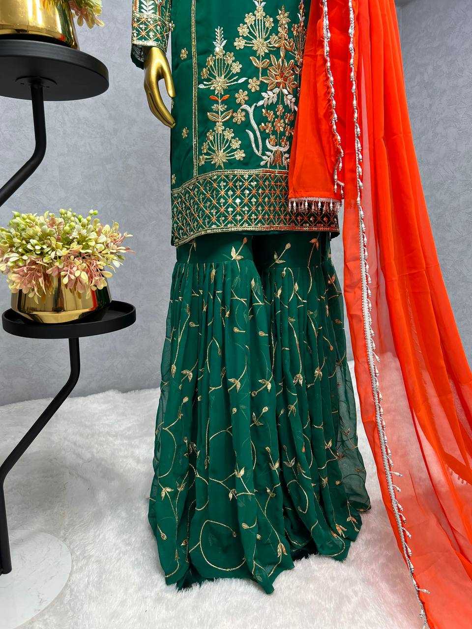 YNF FAUX GEORGETTE KESH227 1021 SUITS & DRESSES WHOLESALE SHARARA SALWAR EMBROIDERY GEORGETTE PARTY WEAR GREEN SALWAR SUITS  MANUFACTURER