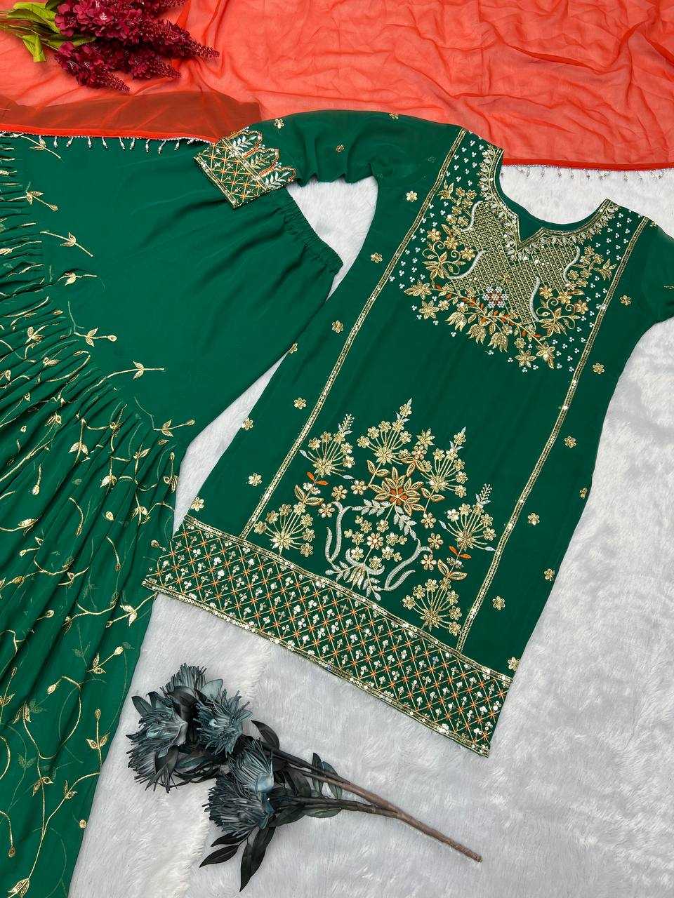 YNF FAUX GEORGETTE KESH227 1021 SUITS & DRESSES WHOLESALE SHARARA SALWAR EMBROIDERY GEORGETTE PARTY WEAR GREEN SALWAR SUITS  MANUFACTURER