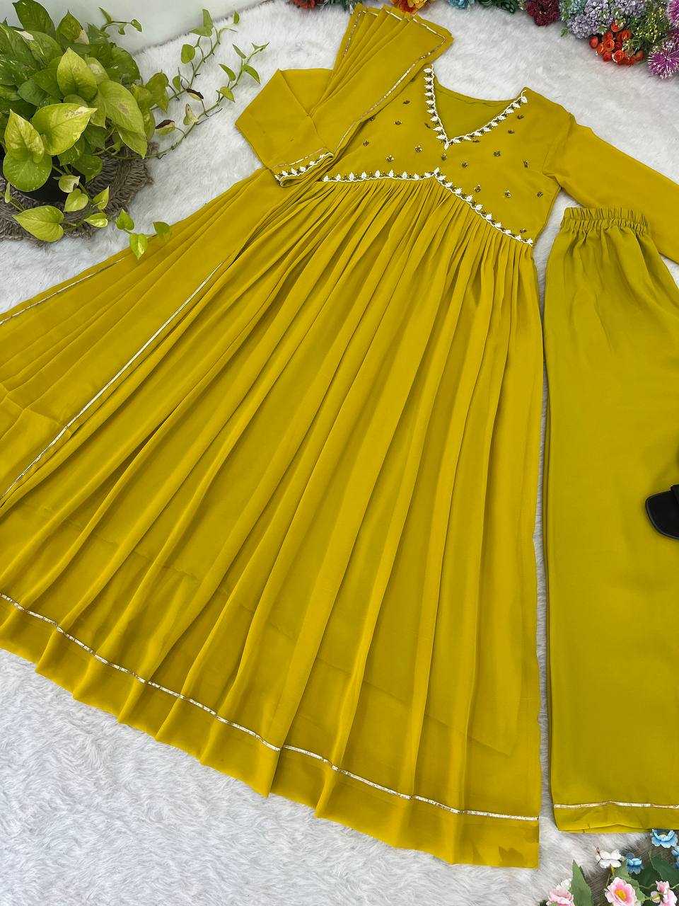 YNF FAUX GEORGETTE KESH240 407 GOWNS WHOLESALE ANARKALI GEORGETTE HALDI OUTFITS GOWNS MANUFACTURER