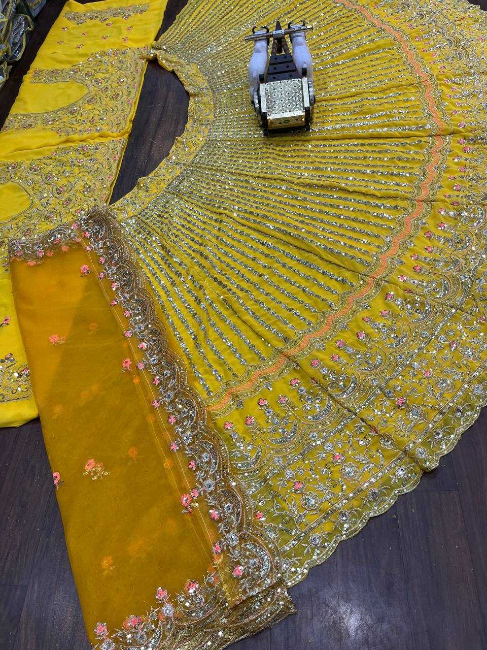 YNF FAUX GEORGETTE RIN108 1680 LEHENGAS WHOLESALE DESIGNER YELLOW BRIDAL HALDI LEHENGAS MANUFACTURER