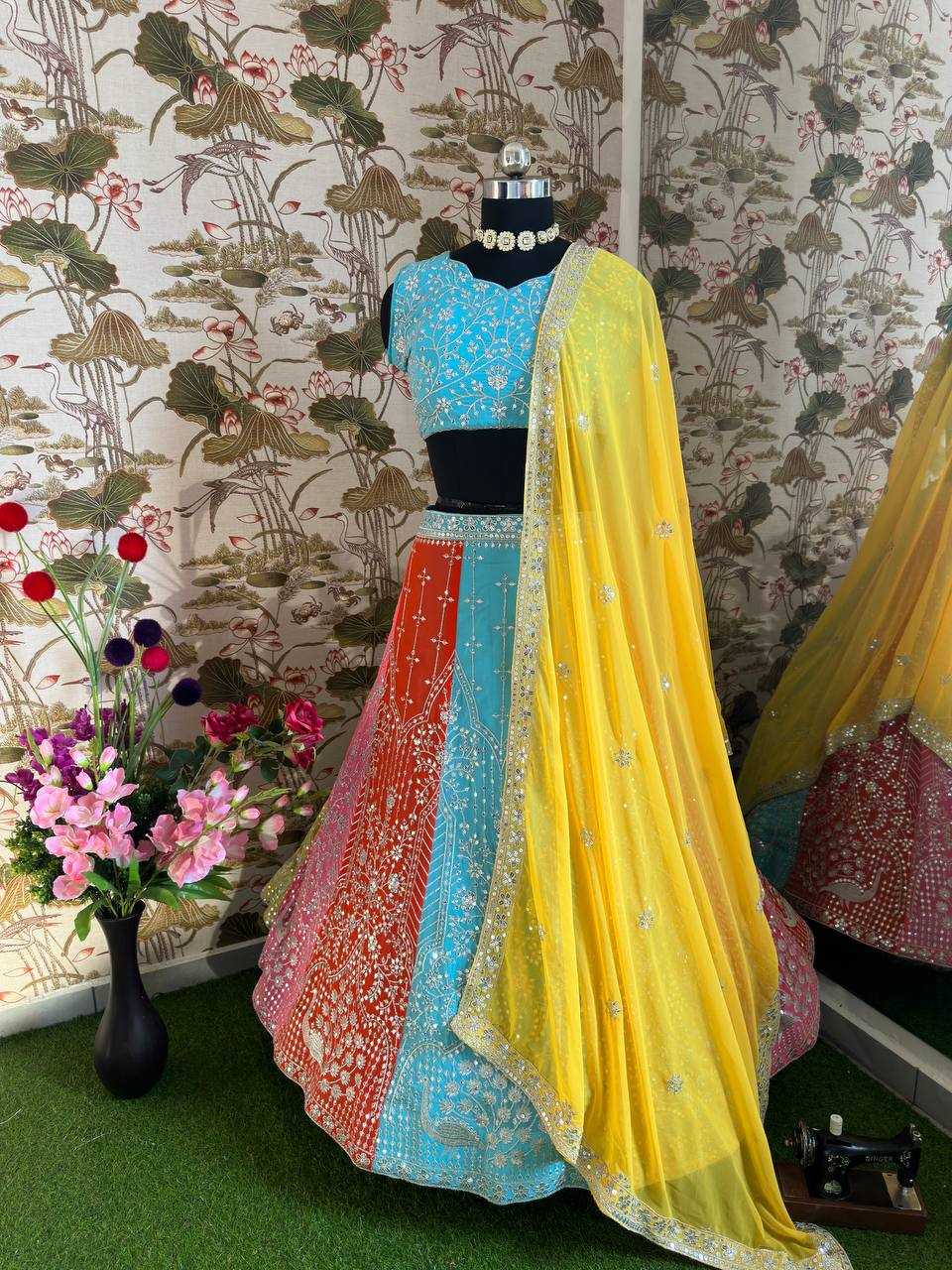 YNF FAUX GEORGETTE RIN114 5010 LEHENGAS WHOLESALE EMBROIDERED GEORGETTE LEHENGA WITH DUPATTA LEHENGA WITH CANCAN LEHENGA WITH BLOUSE MANUFACTURER