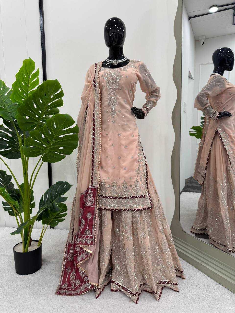 YNF FAUX GEORGETTE RIN169 5765 SUITS & DRESSES WHOLESALE SHARARA SALWAR EMBROIDERY GEORGETTE PARTY WEAR GREEN SALWAR SUITS MANUFACTURER