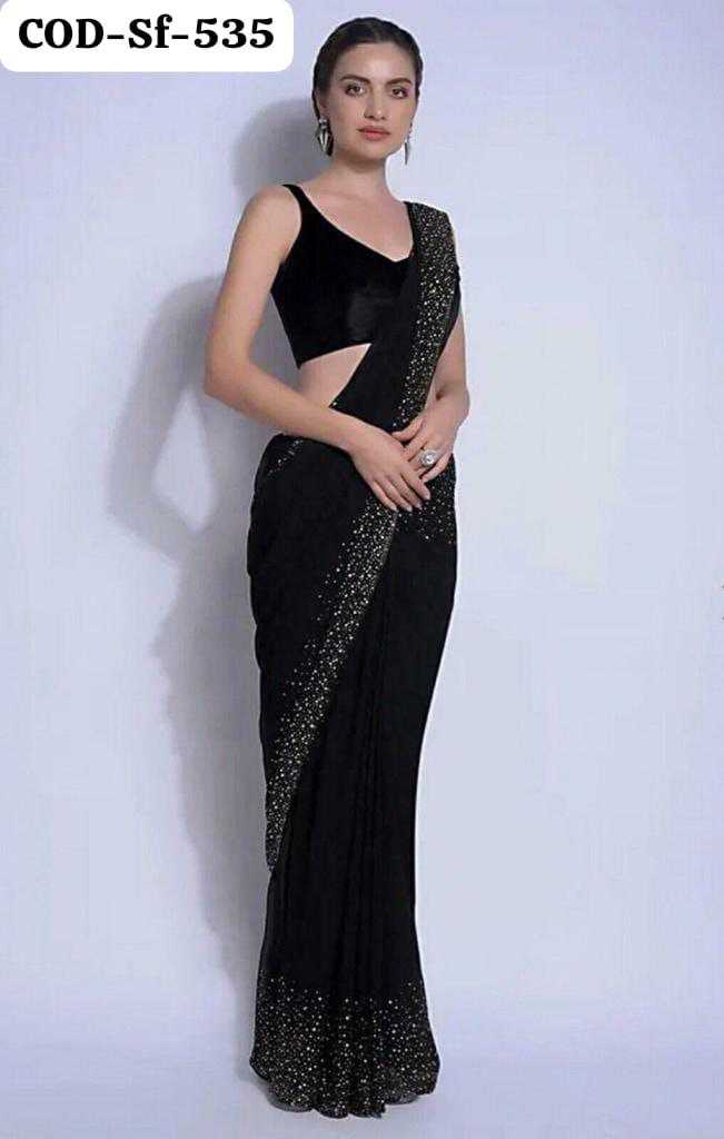 YNF FAUX GEORGETTE RIN202 535 SAREES WHOLESALE PARTY WEAR GEORGETTE BLACK SAREES MANUFACTURER