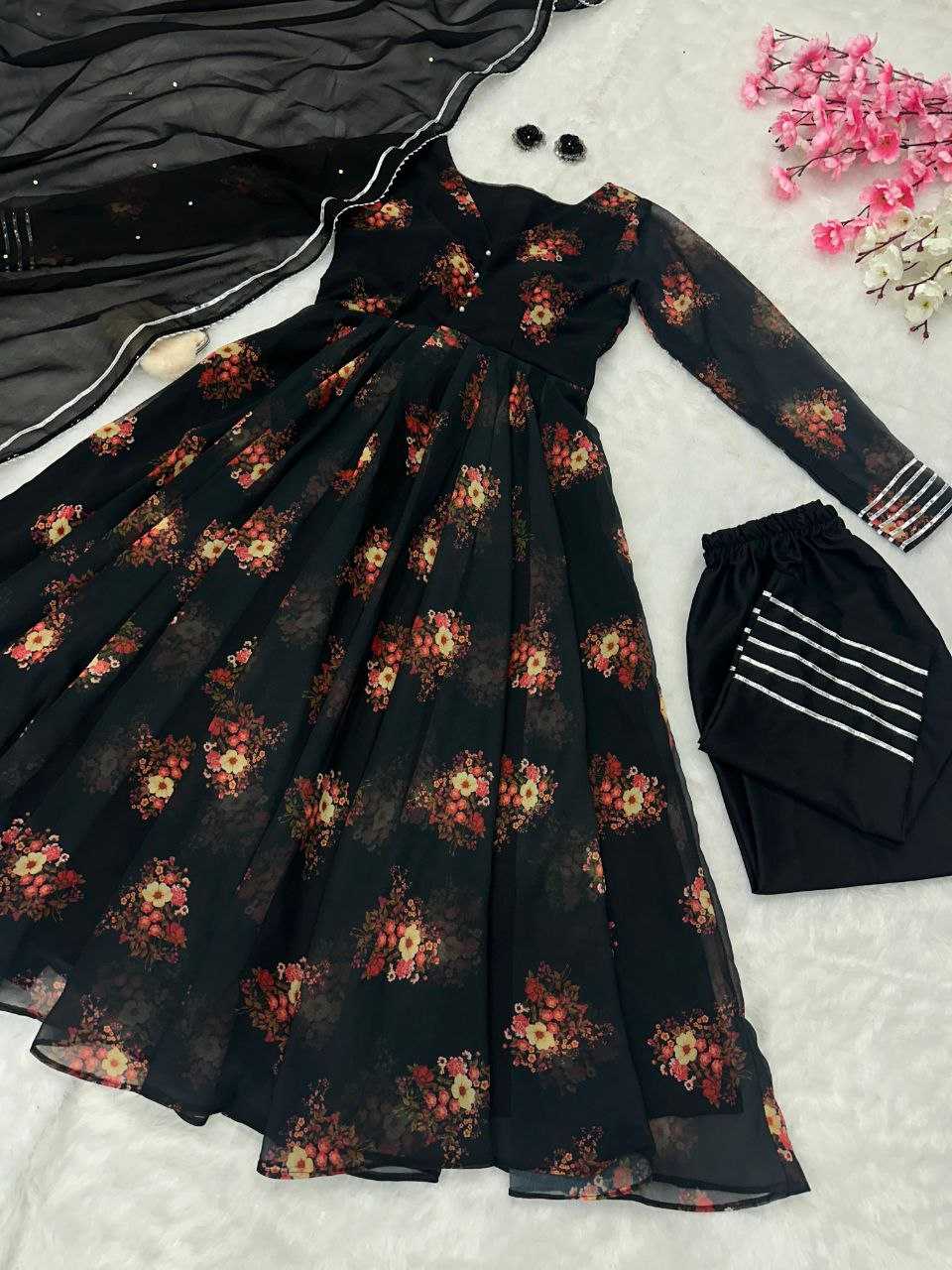 YNF GEOREGTTE KESH154 1139 GOWNS WHOLESALE GEOREGTTE BLACK PRINTED ANARKALI GOWNS MANUFACTURER