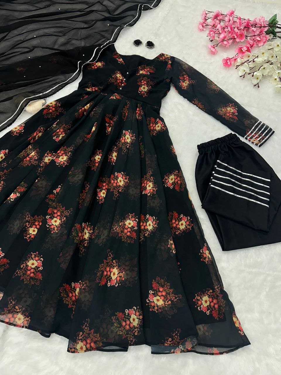 YNF GEOREGTTE KESH154 1139 GOWNS WHOLESALE GEOREGTTE BLACK PRINTED ANARKALI GOWNS MANUFACTURER