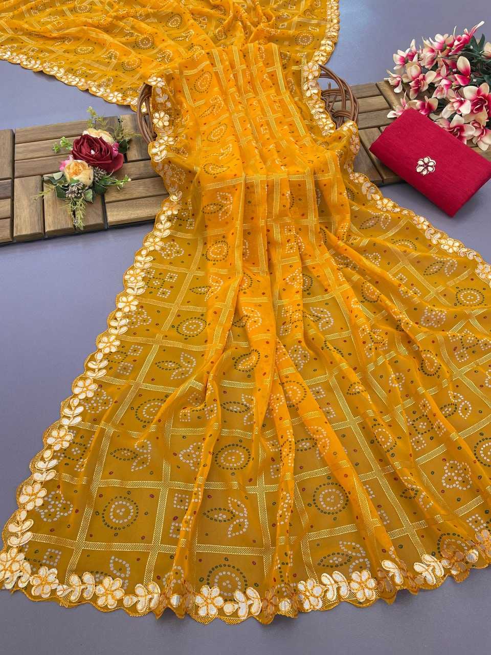 YNF GEORGETTE KESH155 STB06 SAREES WHOLESALE GEORGETTE GOTA PATTI VISCOSE SAREES MANUFACTURER