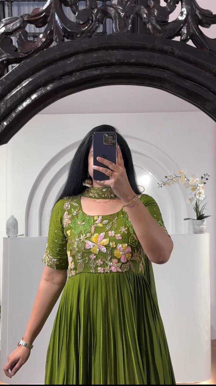 YNF GEORGETTE KESH232 933 GOWNS WHOLESALE EMBROIDERED ANARKALI GEORGETTE GREEN GOWNS MANUFACTURER