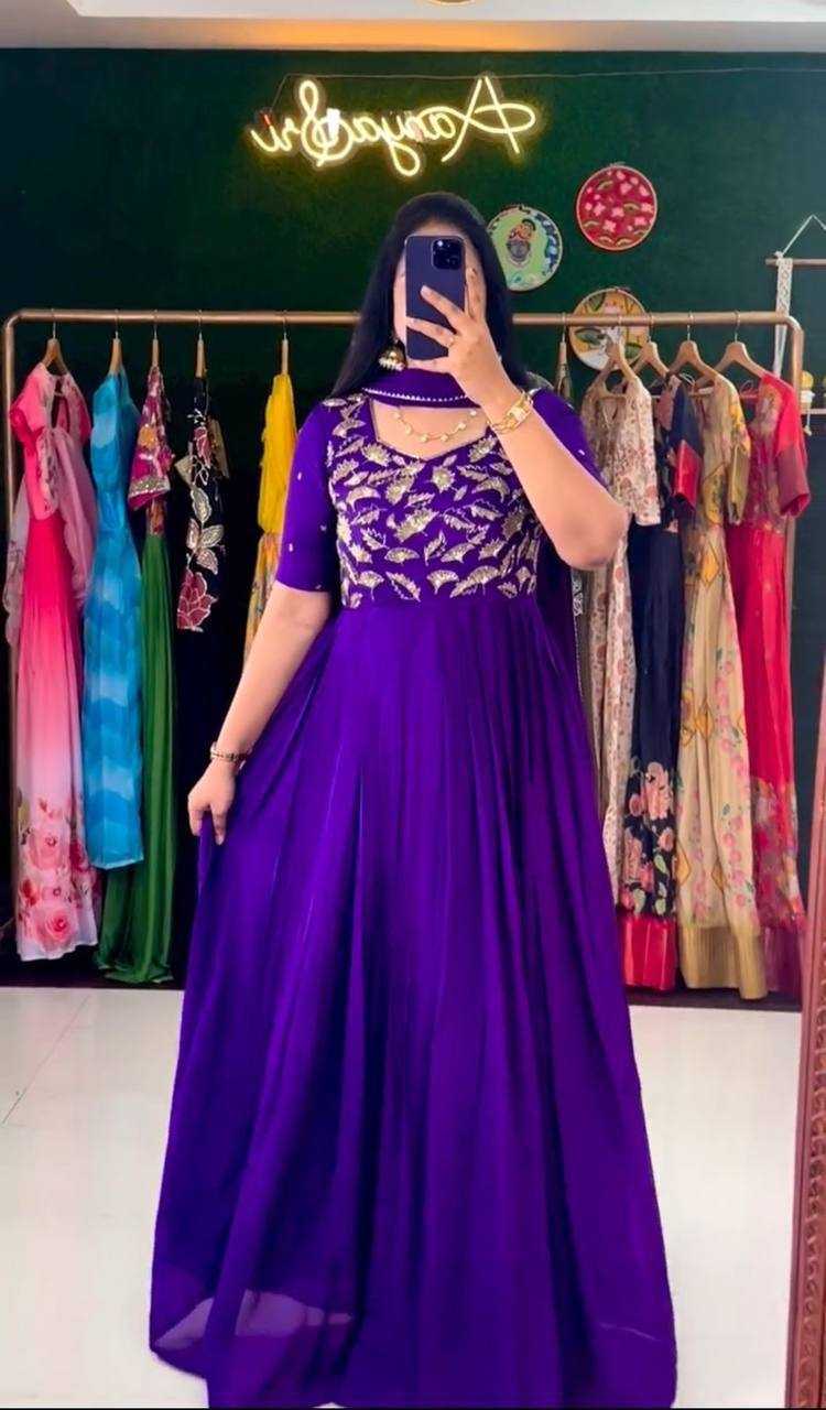 YNF GEORGETTE KESH232 963 GOWNS WHOLESALE EMBROIDERED LONG GEORGETTE BLUE GOWNS MANUFACTURER