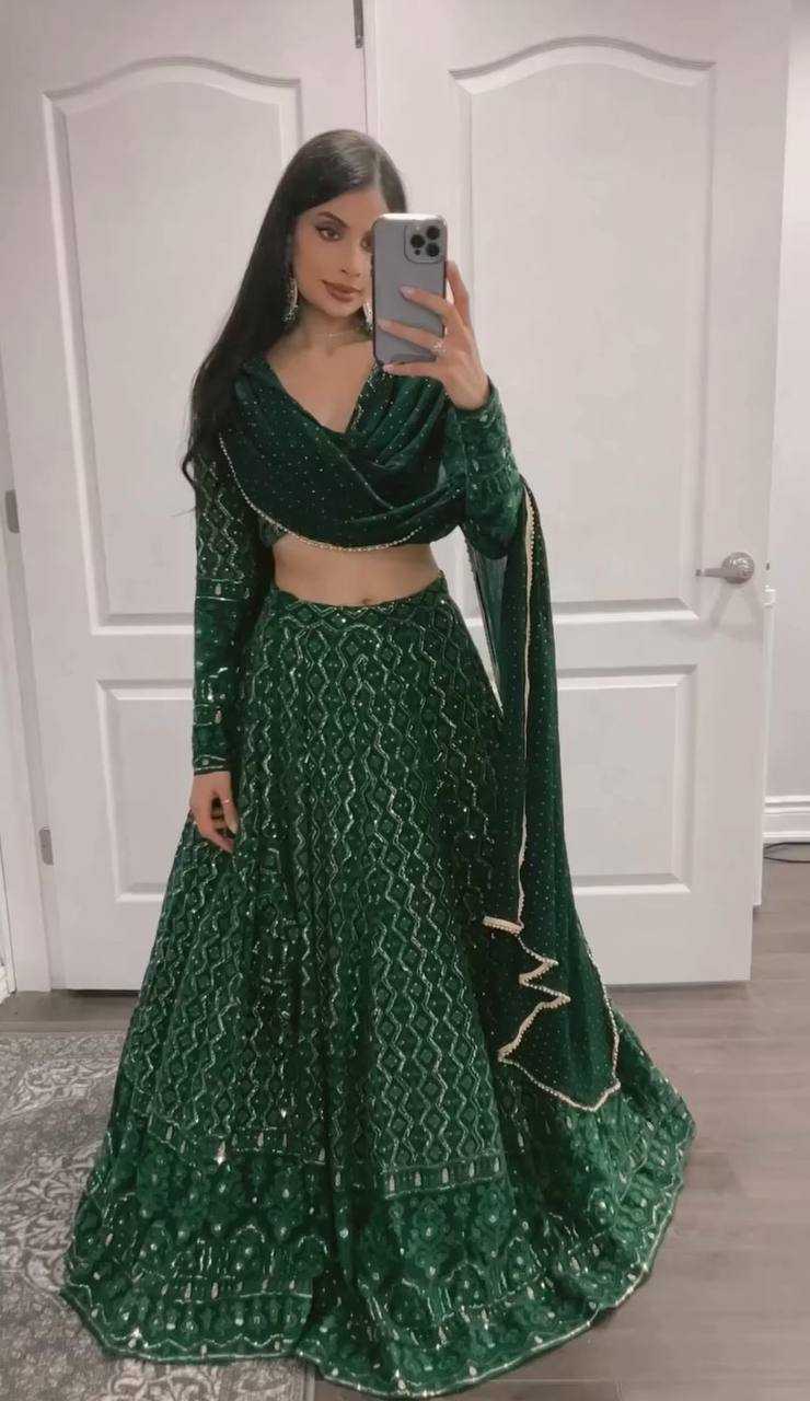 YNF GEORGETTE KESH232 979 LEHENGAS WHOLESALE GEORGETTE EMBROIDERED MEHENDI OUTFITS GREEN LEHENGAS MANUFACTURER