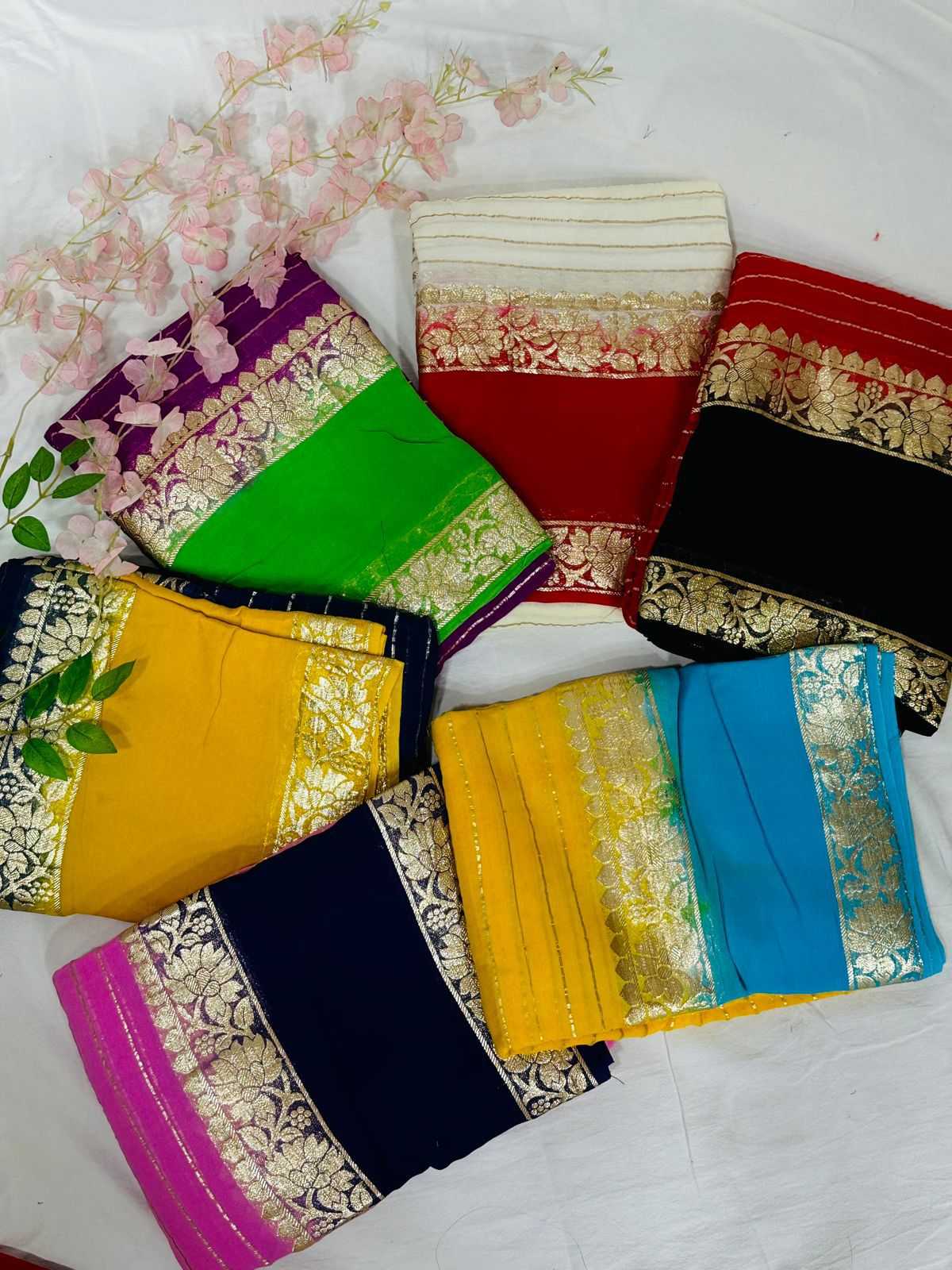 YNF GEORGETTE RIN104 APE125 SAREES WHOLESALE GEORGETTE VISCOSE ZARI SAREES MANUFACTURER