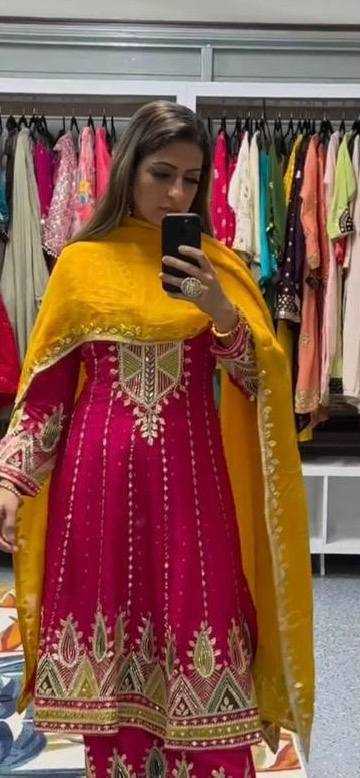 YNF HEAVY ROMAN SILK KESH164 G50 SUITS & DRESSES WHOLESALE EMBROIDERY LADIES SILK PINK SALWAR ANARKALI SUITS MANUFACTURE