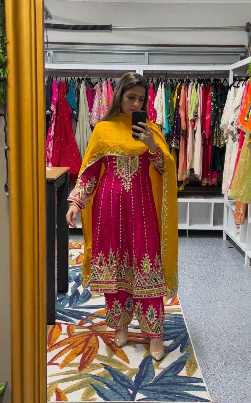 YNF HEAVY ROMAN SILK KESH164 G50 SUITS & DRESSES WHOLESALE EMBROIDERY LADIES SILK PINK SALWAR ANARKALI SUITS MANUFACTURE