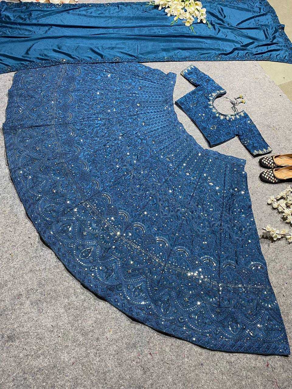 YNF HEAVY SILK KESH164 202 LEHENGAS WHOLESALE DESIGENR SILK WEDDING SEQUINS BLUE LEHENGAS MANUFACTURER