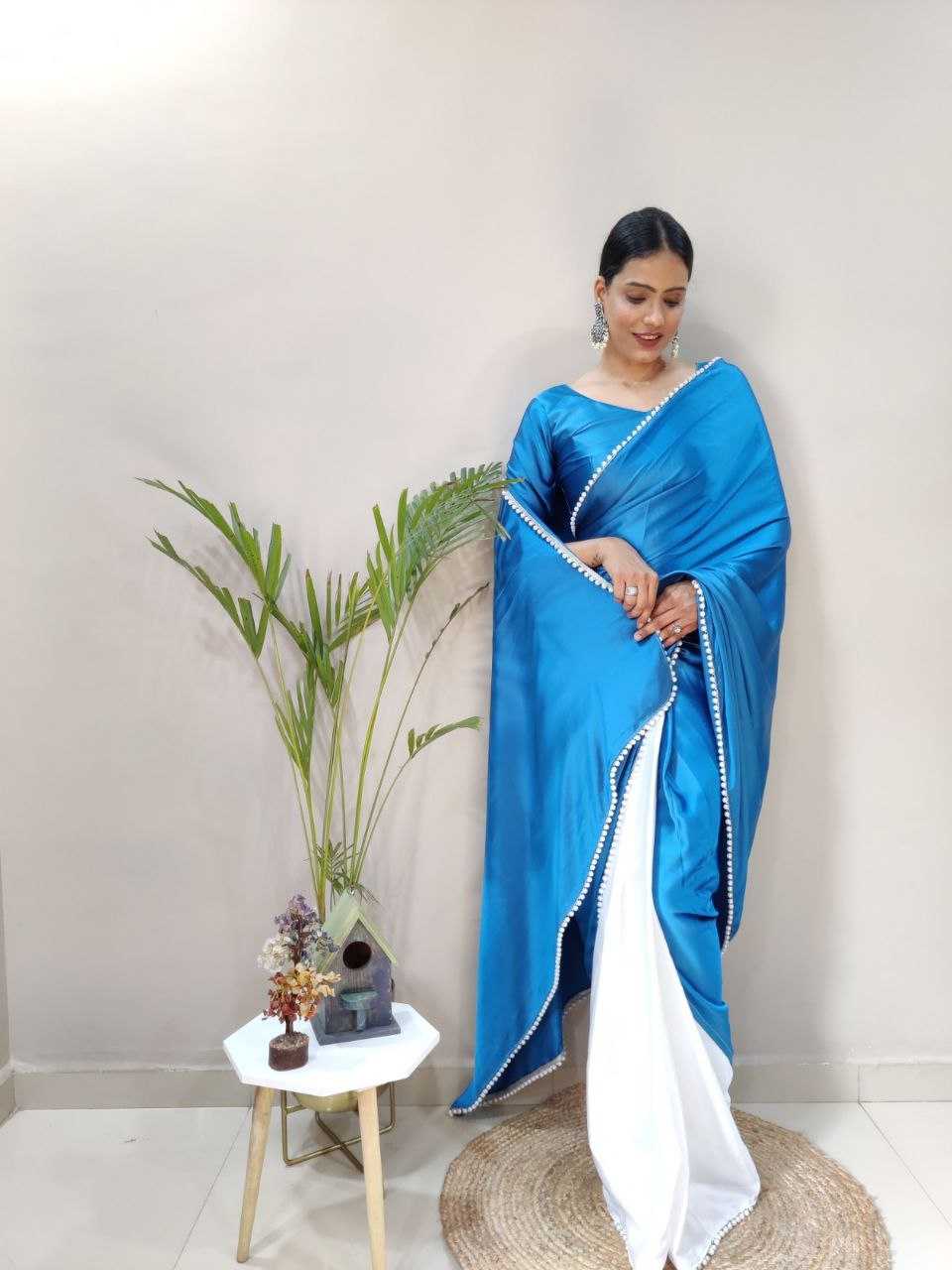 YNF JAPAN SARTIN KESH208 063 SAREES WHOLESALE CRAPE SATIN HALF AND HALF PLAIN SOLID SARTIN SAREES MANUFACTURER