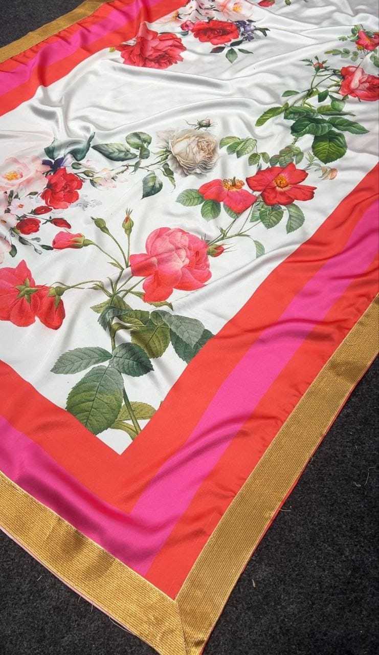 YNF JAPAN SARTIN KESH223 475 SAREES WHOLESALE PRINTED LADIES ZARI BORDER SATIN SAREES MANUFACTURER