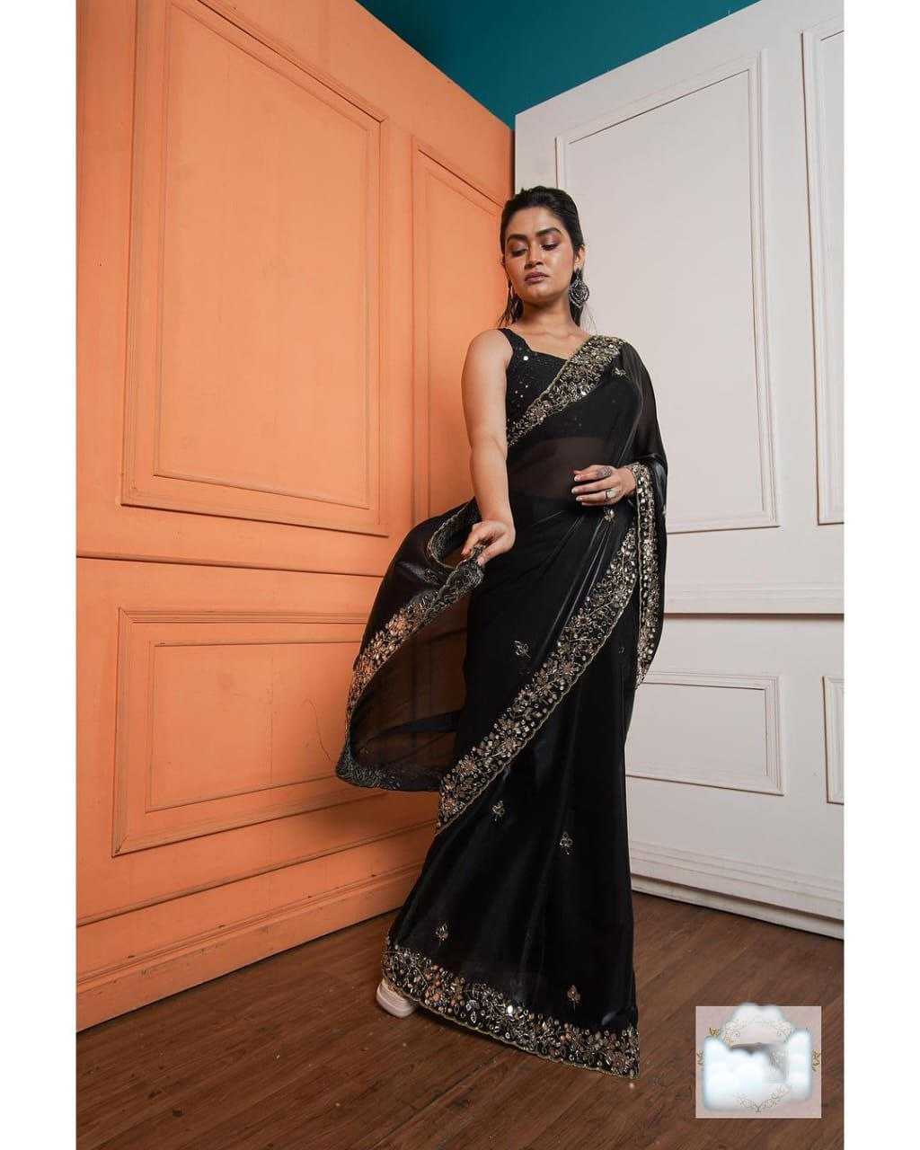 YNF JIMMY CHOO KESH188 9137 SAREES WHOLESALE JIMMY CHOO PARTY WEAR FANCY BLACK SILK SAREES MANUFACTURER