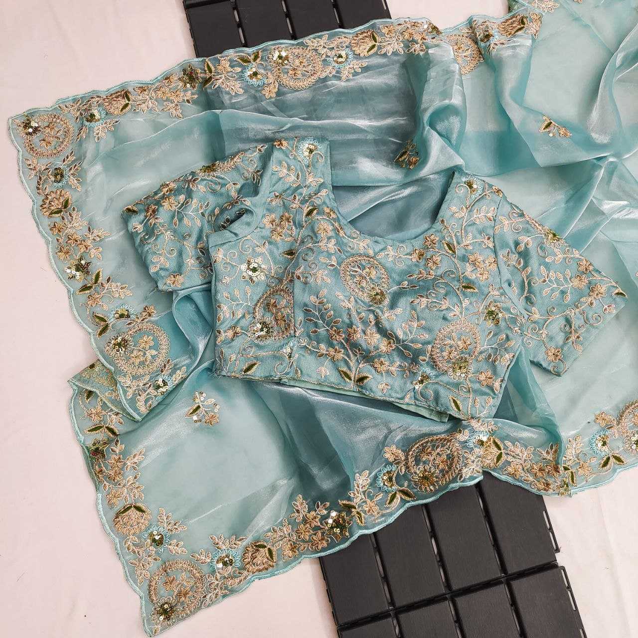 YNF JIMMY CHOO KESH188 9165 SAREES WHOLESALE JIMMY CHOO SEQUQNCE EMBROIDERED CUTWORK BLUE SAREES MANUFACTURER