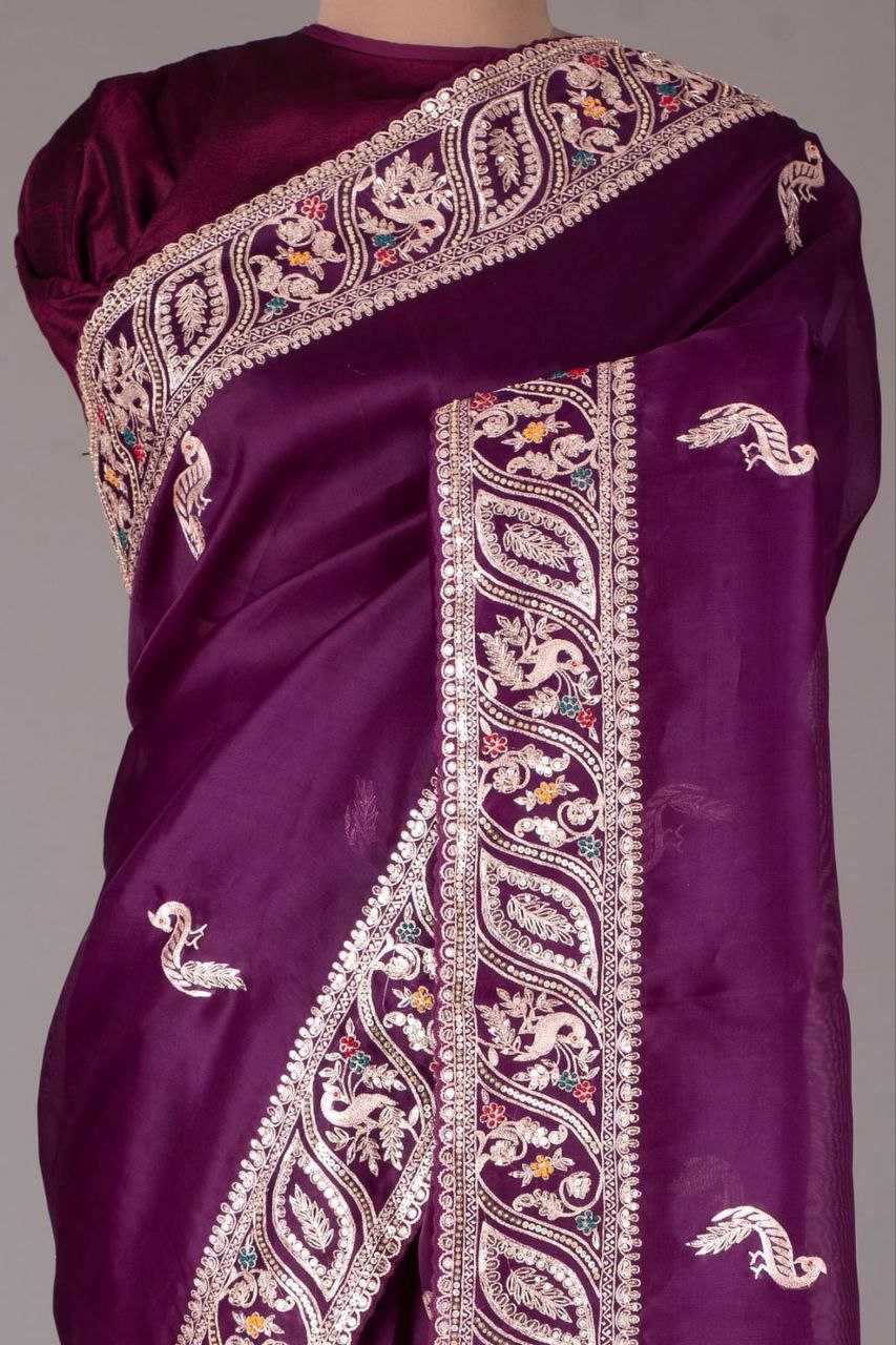 YNF JIMMY CHOO KESH188 9196 SAREES WHOLESALE JIMMY CHOO PARTY WEAR SEQUENCE SILK PURPLE SAREES MANUFACTURER