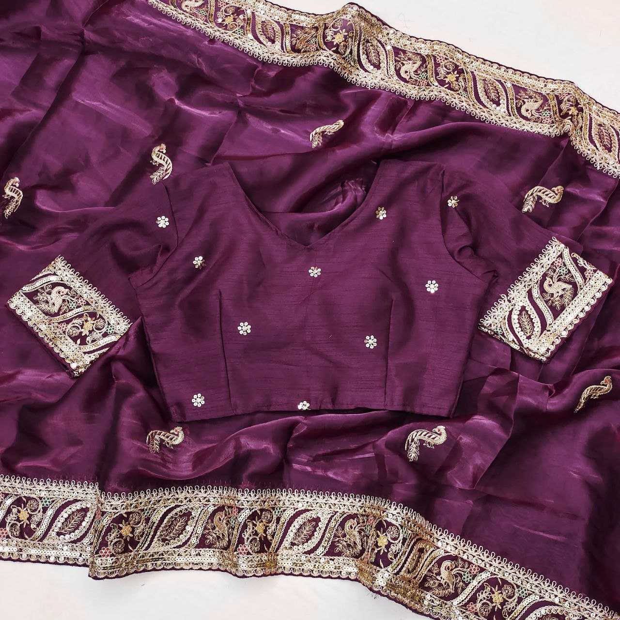 YNF JIMMY CHOO KESH188 9196 SAREES WHOLESALE JIMMY CHOO PARTY WEAR SEQUENCE SILK PURPLE SAREES MANUFACTURER