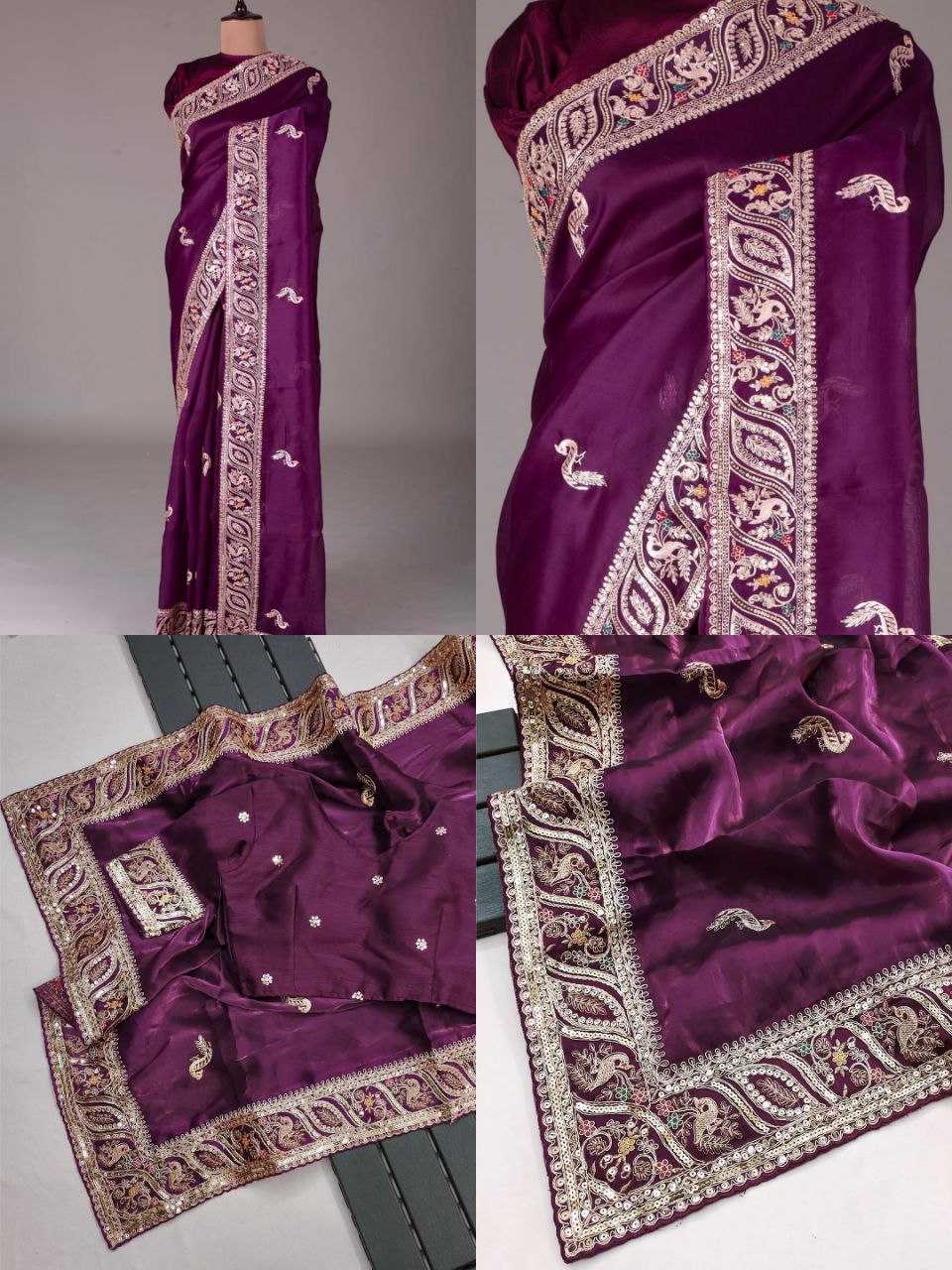 YNF JIMMY CHOO KESH188 9196 SAREES WHOLESALE JIMMY CHOO PARTY WEAR SEQUENCE SILK PURPLE SAREES MANUFACTURER