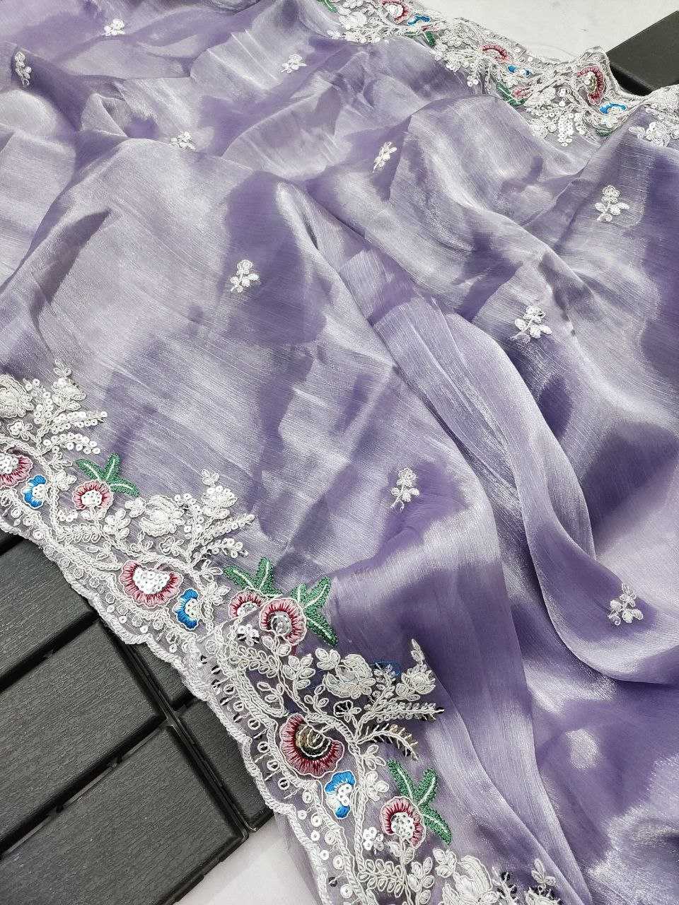 YNF JIMMY CHOO KESH188 9206 SAREES WHOLESALE JIMMY CHOO EMBROIDERED CUTWORK SILK PURPLE SAREES MANUFACTURER