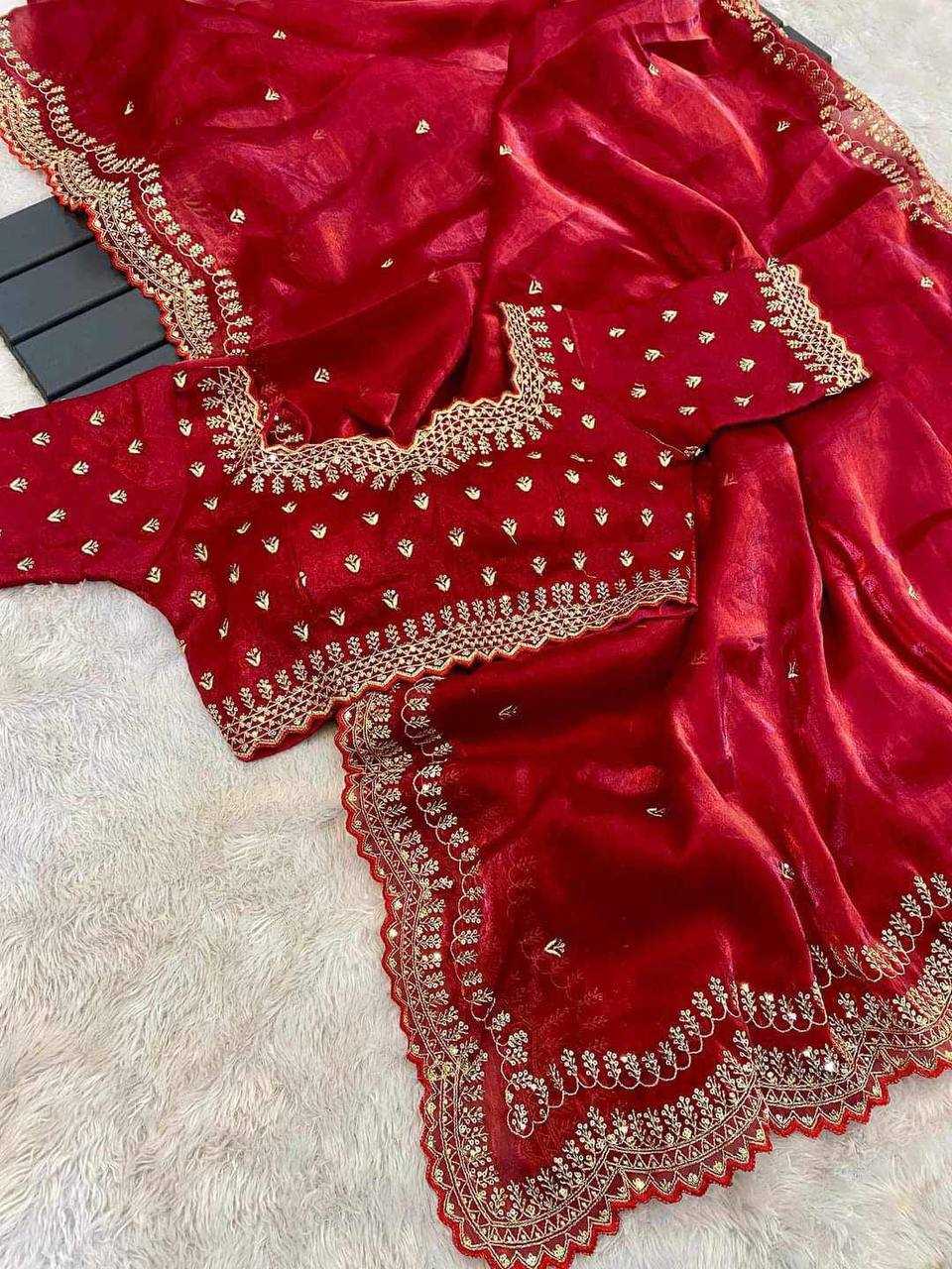 YNF JIMMY CHOO RIN187 671 SAREES WHOLESALE EMBRODERY JIMMY CHOO SEQUIN CUTWORK RED SAREES MANUFACTURER