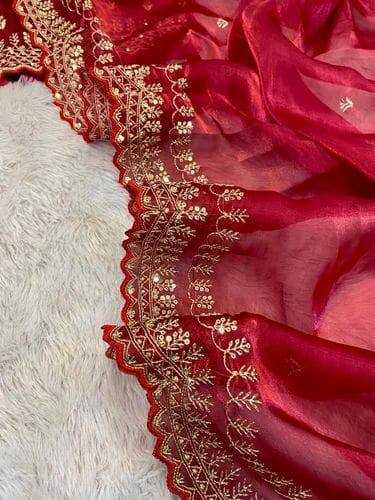 YNF JIMMY CHOO RIN187 671 SAREES WHOLESALE EMBRODERY JIMMY CHOO SEQUIN CUTWORK RED SAREES MANUFACTURER