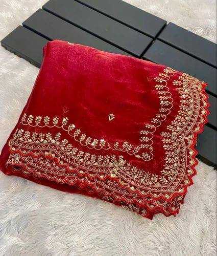 YNF JIMMY CHOO RIN187 671 SAREES WHOLESALE EMBRODERY JIMMY CHOO SEQUIN CUTWORK RED SAREES MANUFACTURER