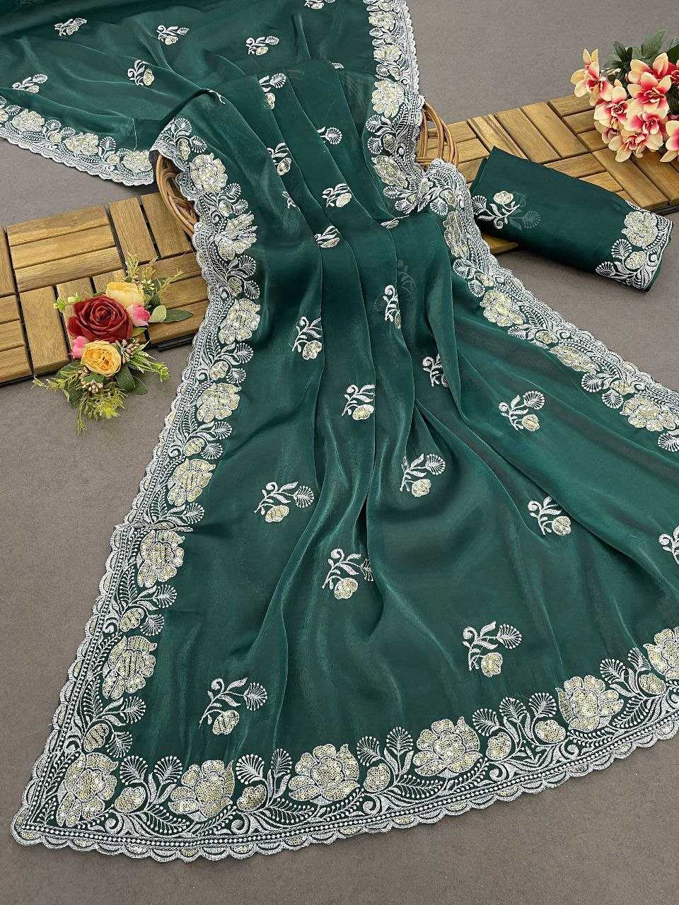 YNF JIMMY CHOO RIN202 559 SAREES WHOLESALE JIMMY CHOO PARTY WEAR SEQUENCE EMBROIDERED SAREES MANUFACTURER