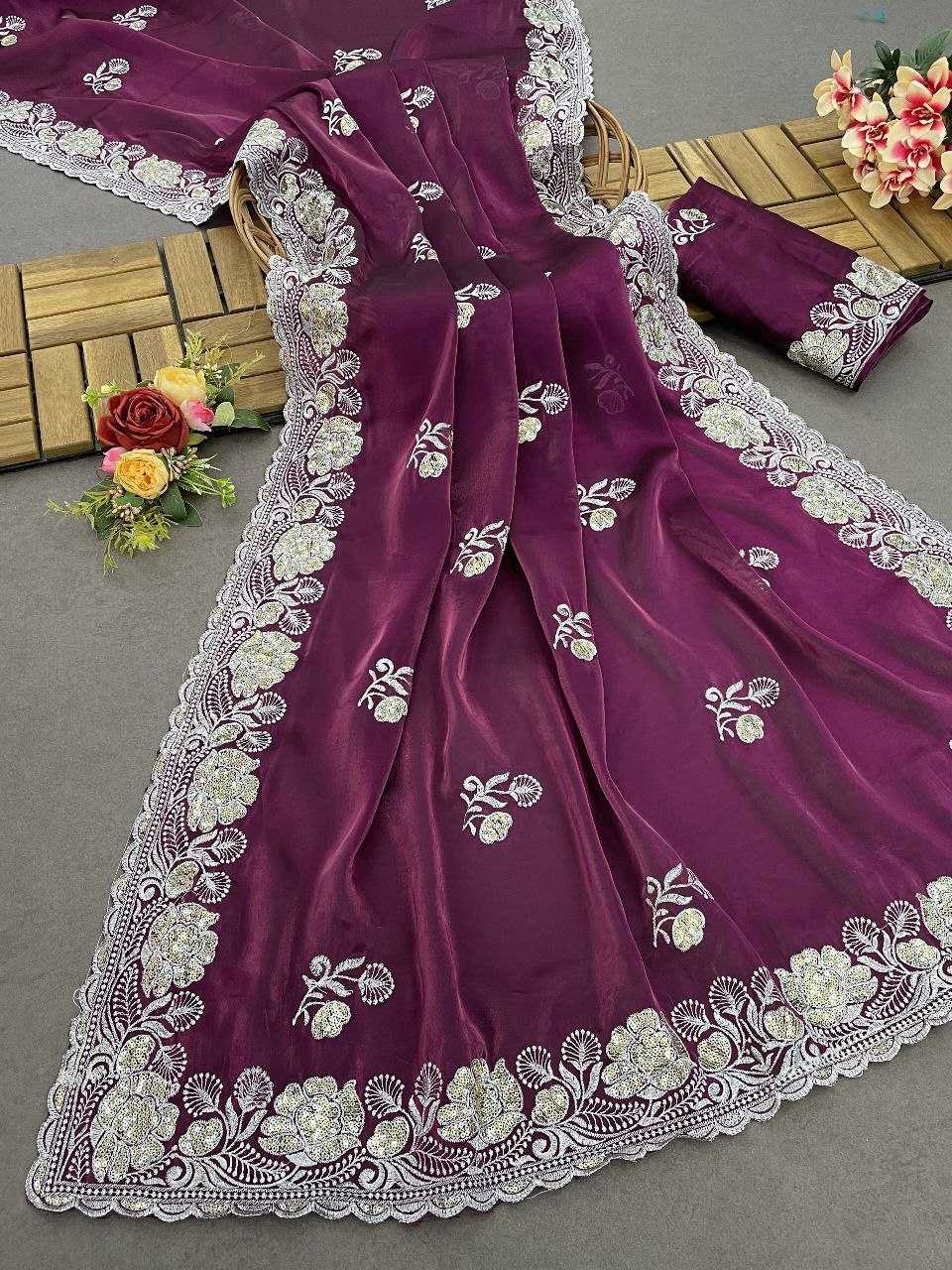 YNF JIMMY CHOO RIN202 559 SAREES WHOLESALE JIMMY CHOO PARTY WEAR SEQUENCE EMBROIDERED SAREES MANUFACTURER