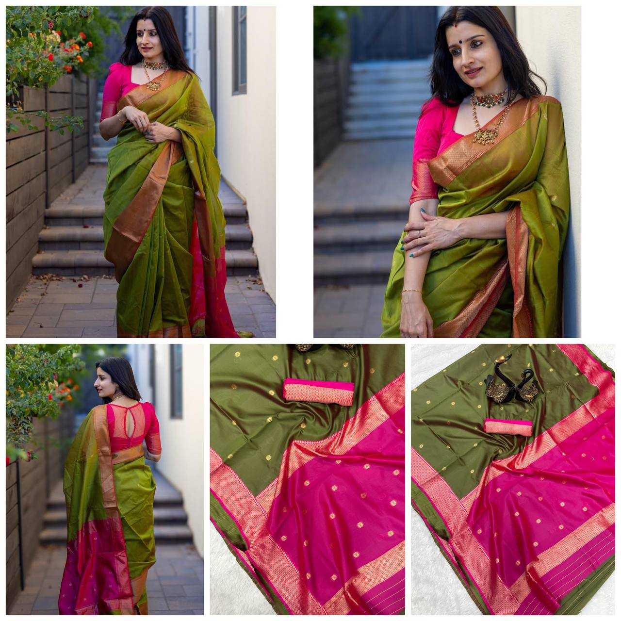 YNF LICHI SILK RIN179 765 SAREES WHOLESALE LADIES ZARI BORDER SILK MEHENDI SAREES MANUFACTURER