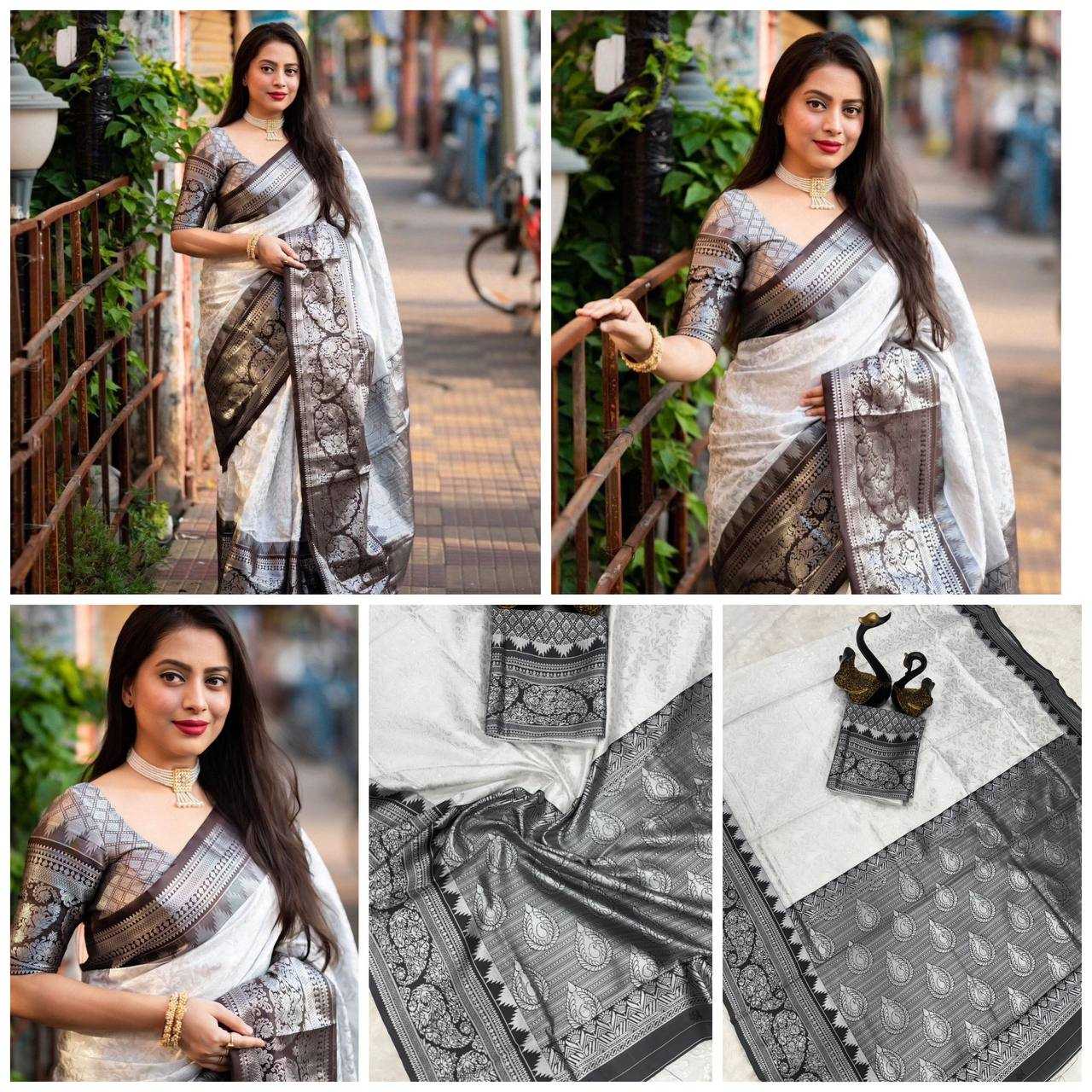 YNF LICHI SILK RIN179 767 SAREES WHOLESALE LADIES SILK ZARI BORDER WHITE SAREES MANUFACTURER