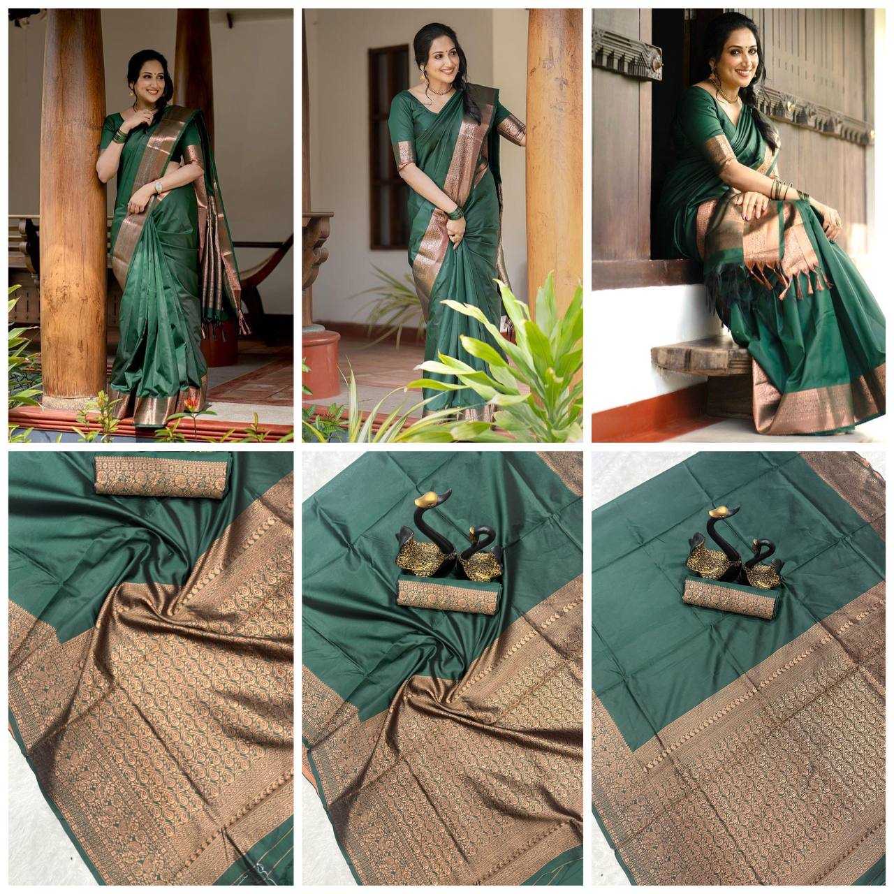 YNF LICHI SILK RIN179 768 SAREES WHOLESALE LADIES SILK GREEN ZARI BORDER SAREES MANUFACTURER