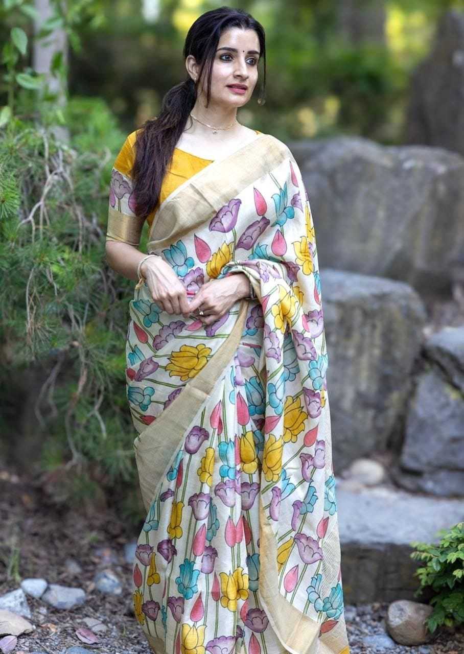 YNF LINEN KESH223 476 SAREES WHOLESALE PRINTED LADIES ZARI BORDER SAREE MANUFACTURER