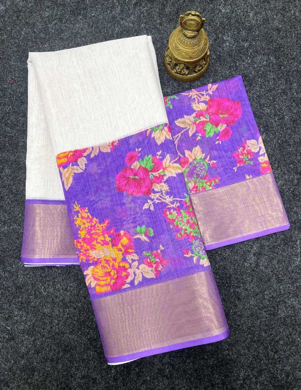 YNF LINEN KESH223 477 SAREES WHOLESALE PRINTED ZARI BORDER LINEN SAREES MANUFACTURER