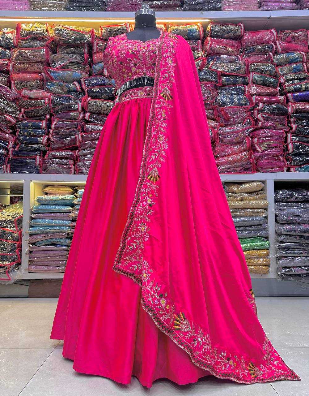 YNF MALAI SILK RIN114 5001 LEHENGAS WHOLESALE DESIGENR SILK WEDDING EMBROIDERED PINK LEHENGAS MANUFACTURER