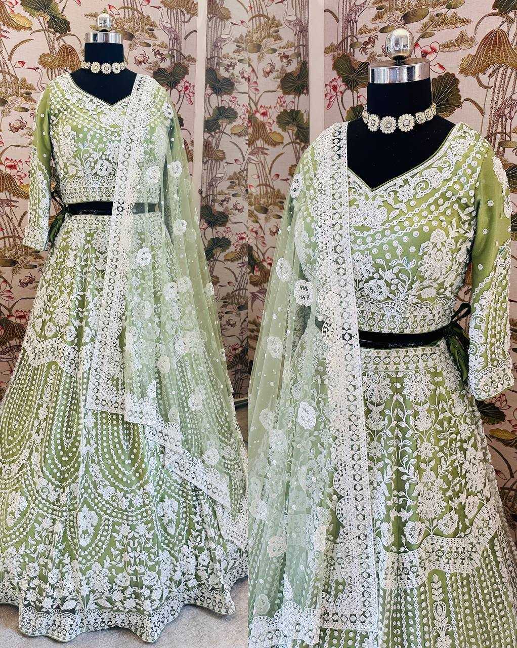 YNF NET RIN114 5055 LEHENGAS WHOLESALE DESIGENR DESIGNER WEDDING NET FANCY EMBROIDERED MEHENDI OUTFITS LEHENGAS MANUFACTURER