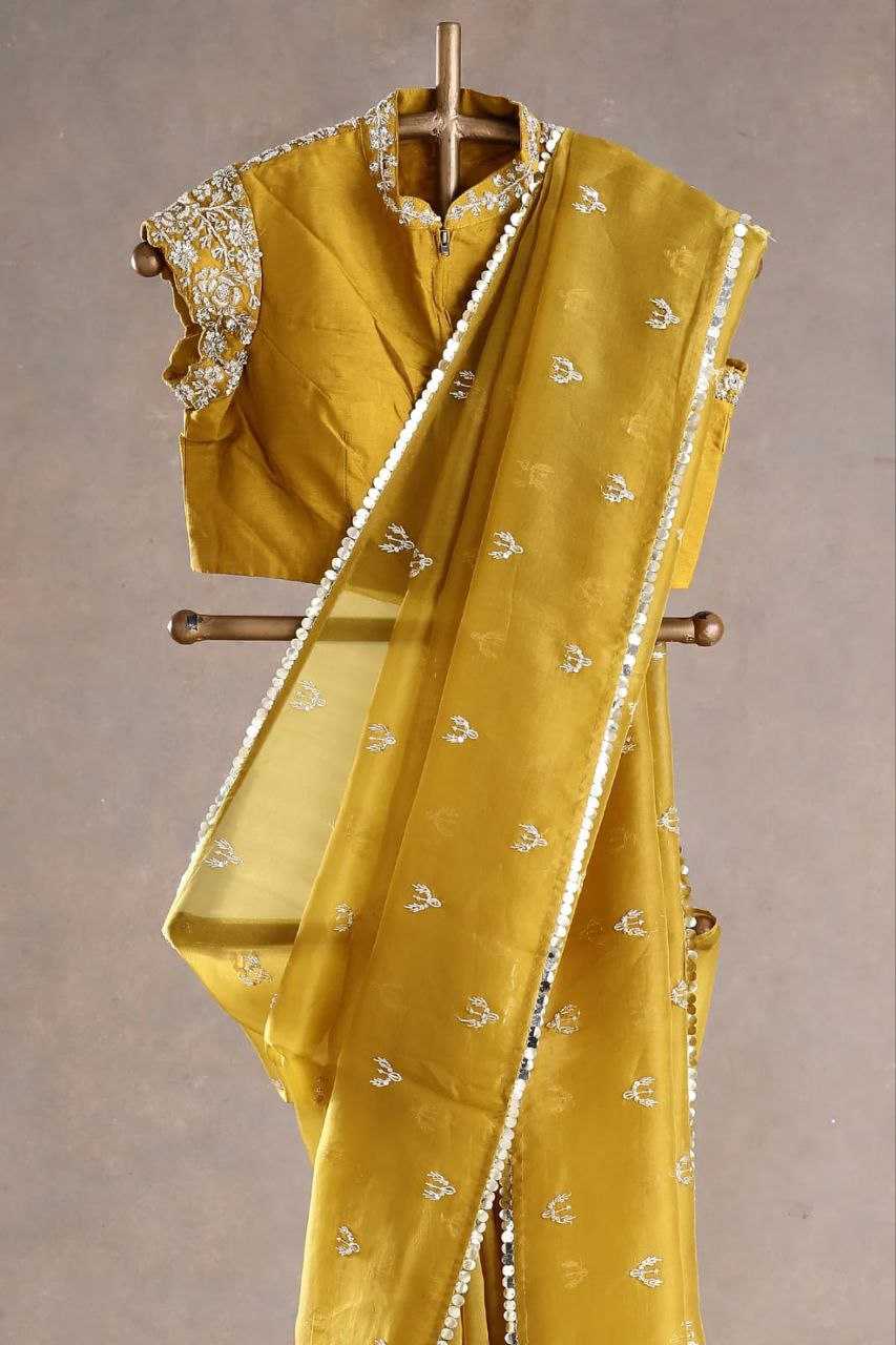 YNF ORGANZA SILK KESH188 9202 SAREES WHOLESALE ORGANZA SEQUENCE EMBROIDERED SILK SAREES WITH BLOUSE YELLOW SAREES MANUFACTURER