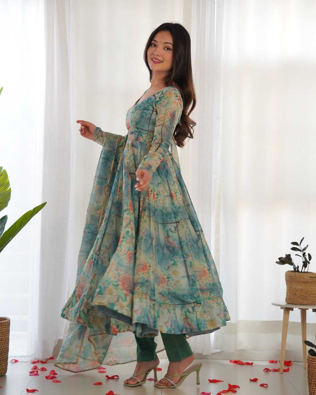 YNF ORGANZA SILK KESH230 266 GOWNS WHOLESALE PRINTED FANCY ANARKALI LONG FULL SLEEVE GOWNS MANUFACTURER