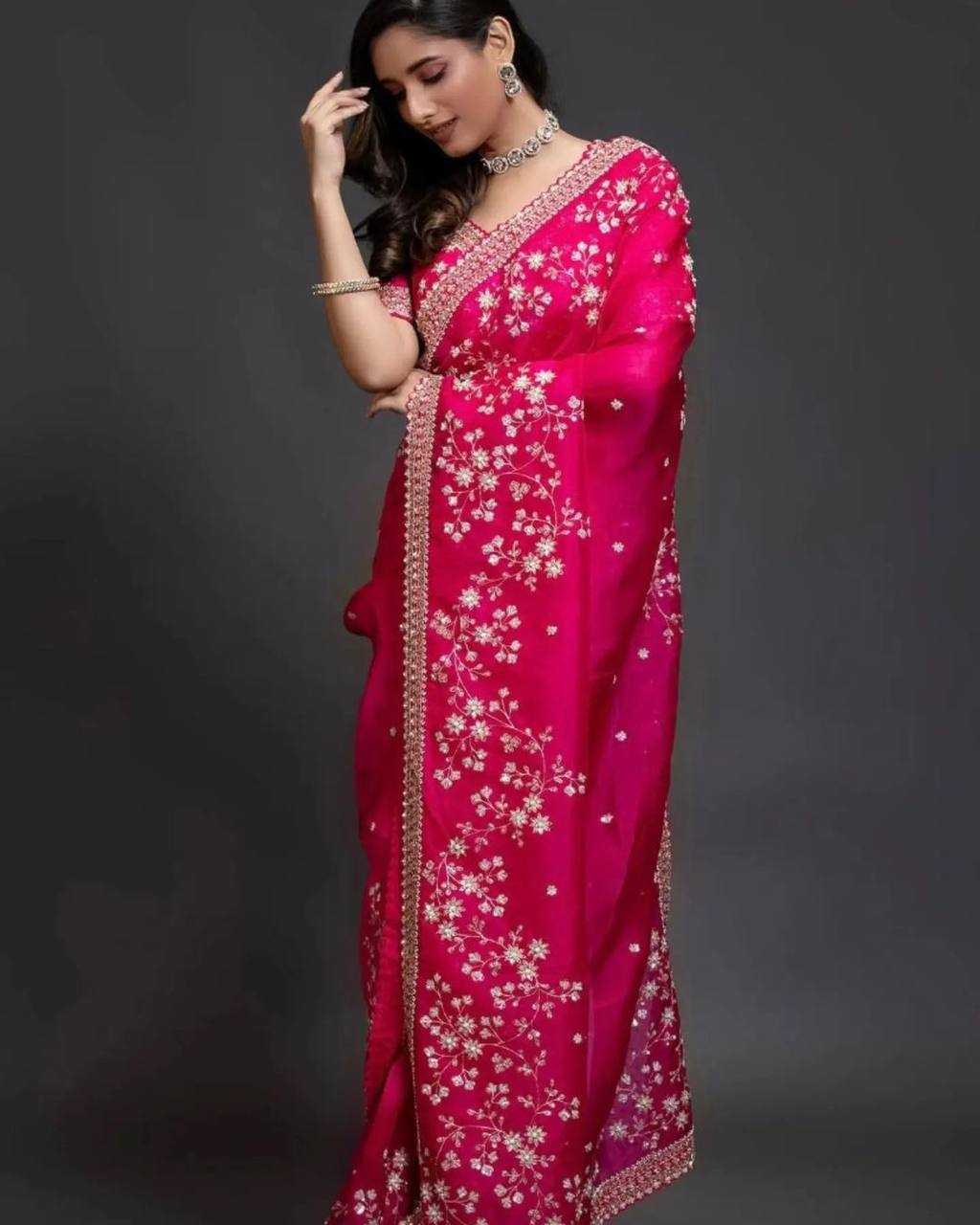 YNF ORGANZA SILK RIN187 653 SAREES WHOLESALE SEQUENCE EMBRODERY ORGANZA PINK SAREES MANUFACTURER