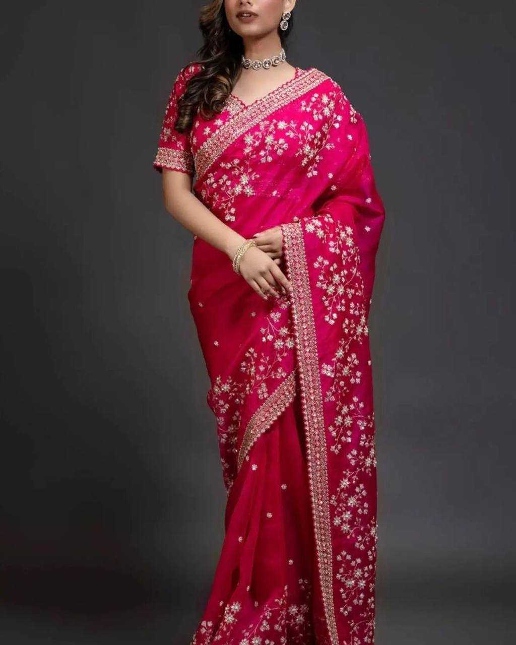 YNF ORGANZA SILK RIN187 653 SAREES WHOLESALE SEQUENCE EMBRODERY ORGANZA PINK SAREES MANUFACTURER