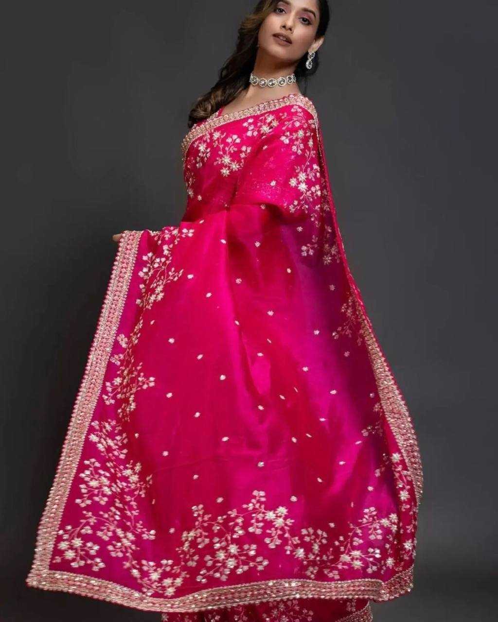 YNF ORGANZA SILK RIN187 653 SAREES WHOLESALE SEQUENCE EMBRODERY ORGANZA PINK SAREES MANUFACTURER