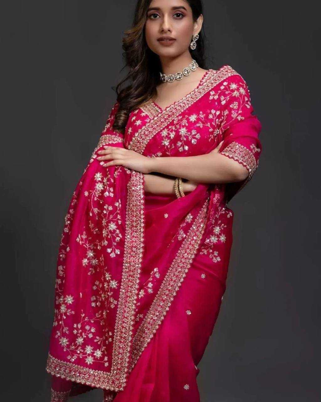 YNF ORGANZA SILK RIN187 653 SAREES WHOLESALE SEQUENCE EMBRODERY ORGANZA PINK SAREES MANUFACTURER