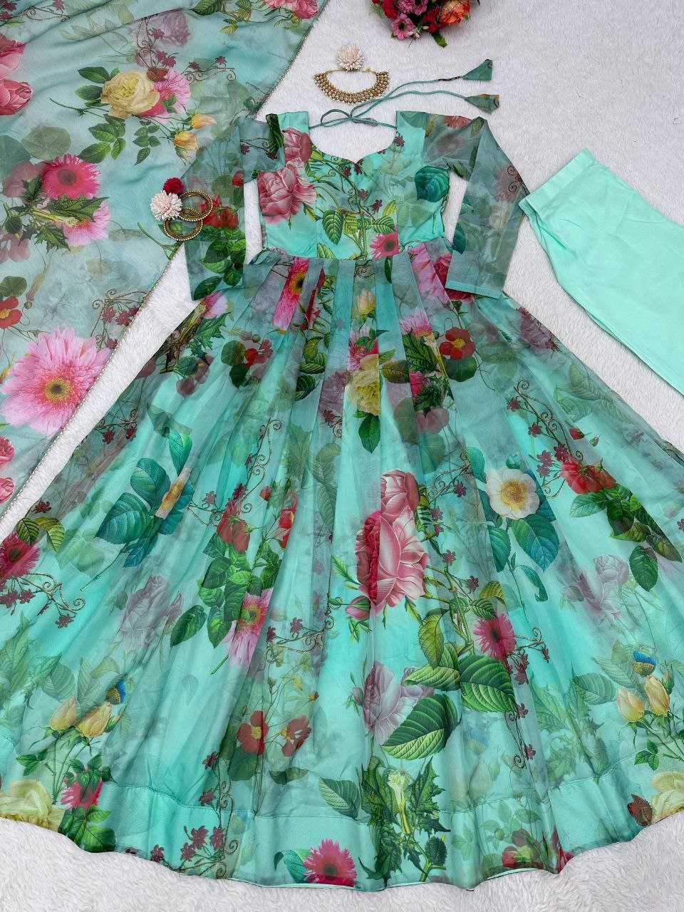 YNF ORGANZA SILK RIN202 531 GOWNS WHOLESALE PRINTED ANARKALI LONG GOWNS MANUFACTURER