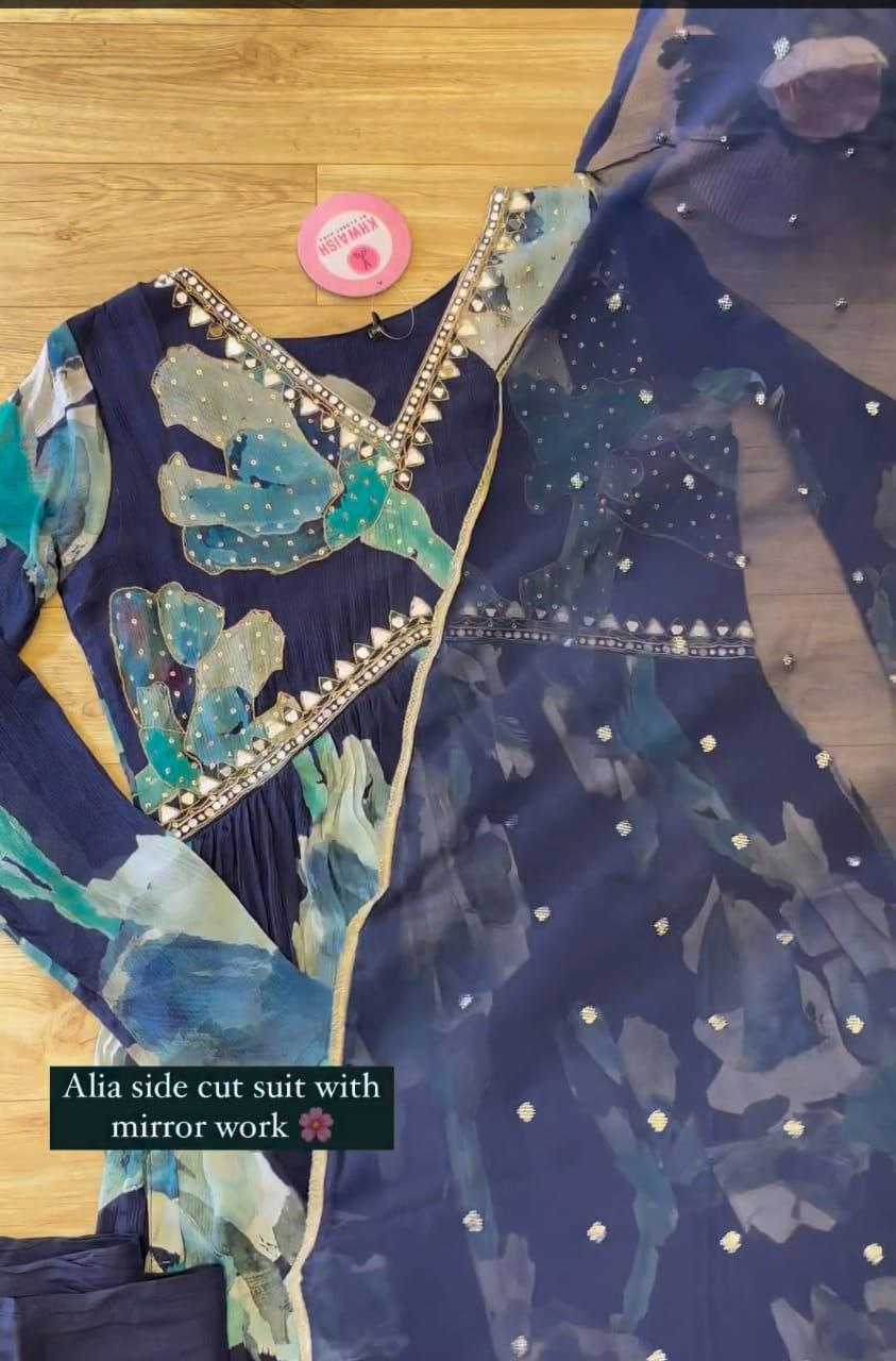 YNF ORGANZA SILK RIN202 538 SUITS & DRESSES WHOLESALE PRINTED SILK ANARKALI BLUE SALWAR SUITS MANUFACTURER